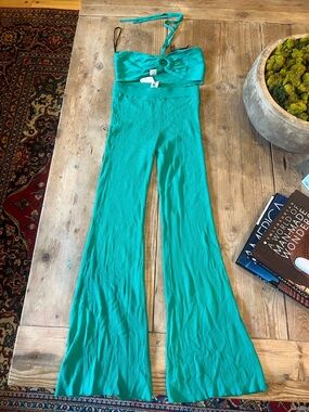 Forever 21 Teal Ribbed Wide-Leg pants and top set